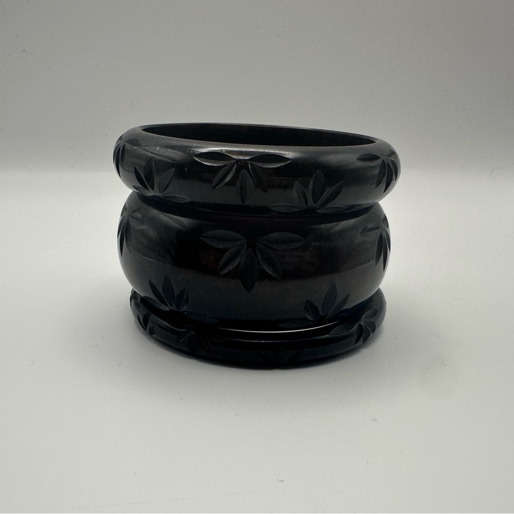 Splendette Deep Brown Carved Bangle Stack - image 2